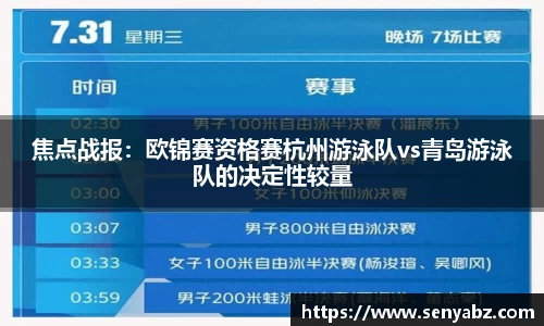 焦点战报：欧锦赛资格赛杭州游泳队vs青岛游泳队的决定性较量